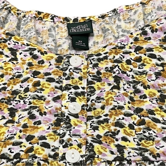 Wild Fable Small Puffy Sleeve Mini Floral Sundress Yellow Pink Faux Buttons, XS - Picture 3 of 16